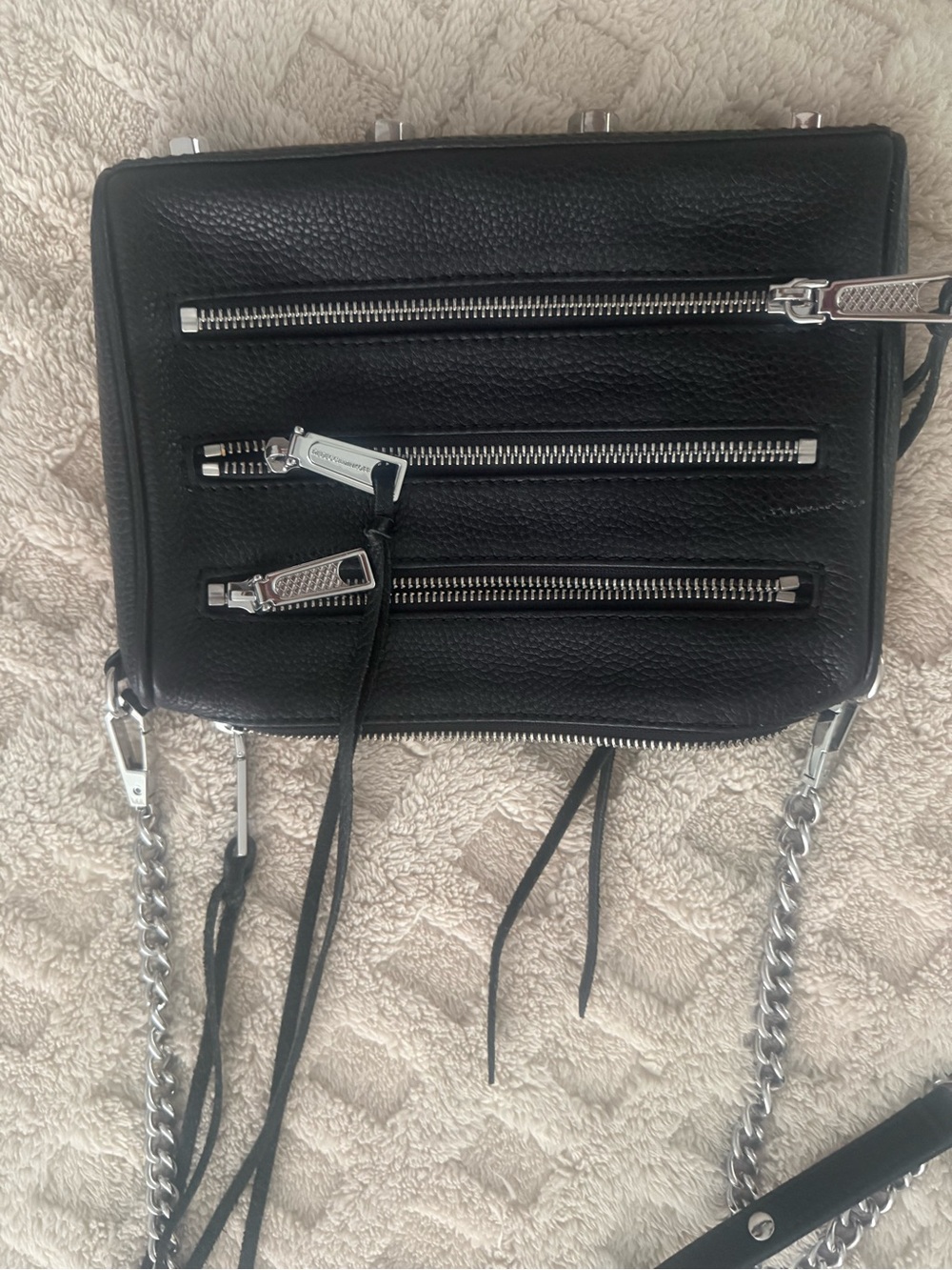 Rebecca Minkoff Black Leather Crossbody Bag with Triple Zippers